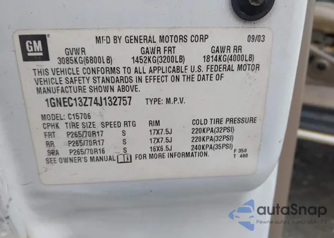 2004 Chevrolet Tahoe Lt from USA, damaged, VIN 1GNEC13Z74J132757